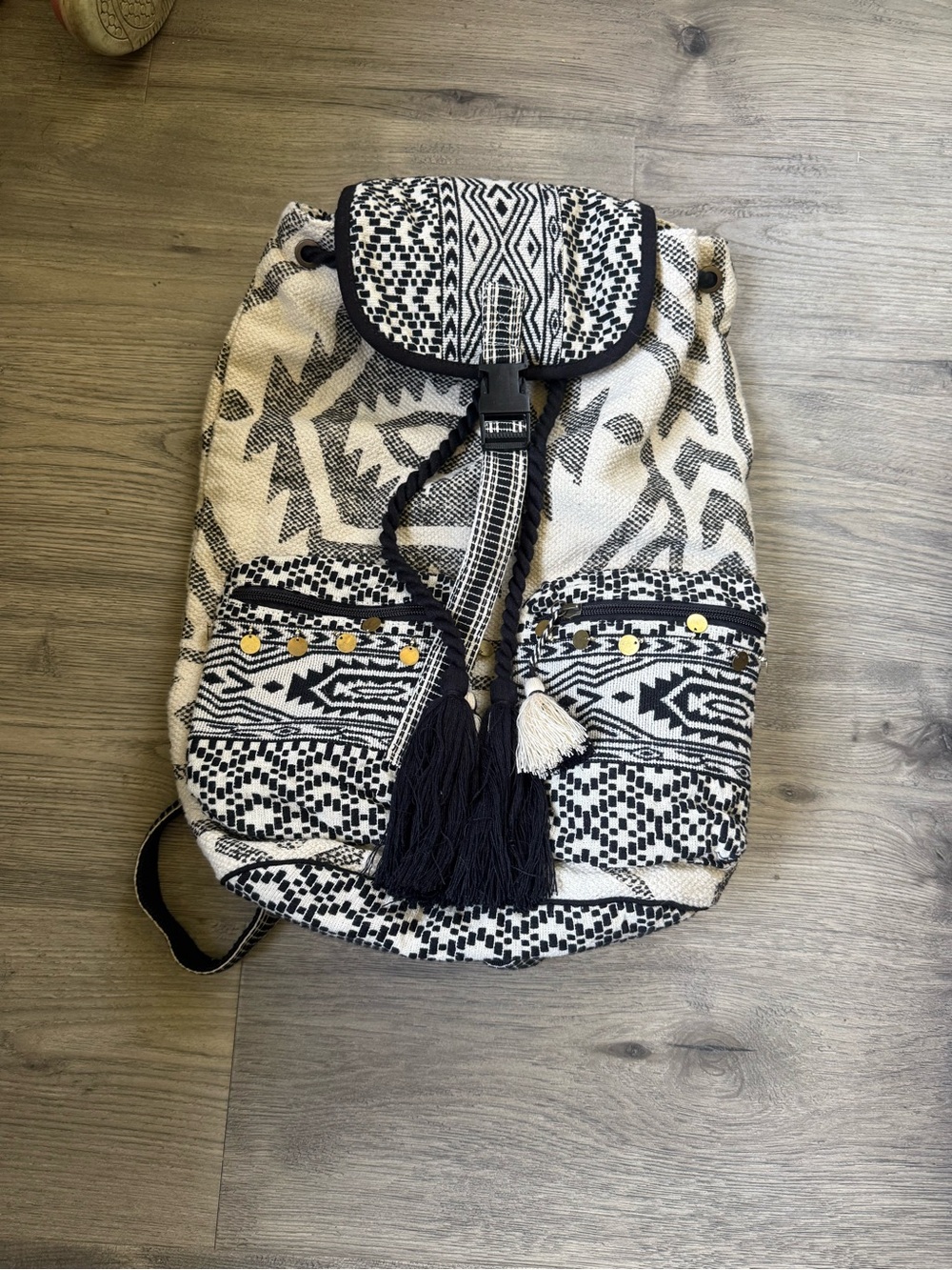 Mossimo Supply Co. Black & Cream Woven BoHo tassel bag